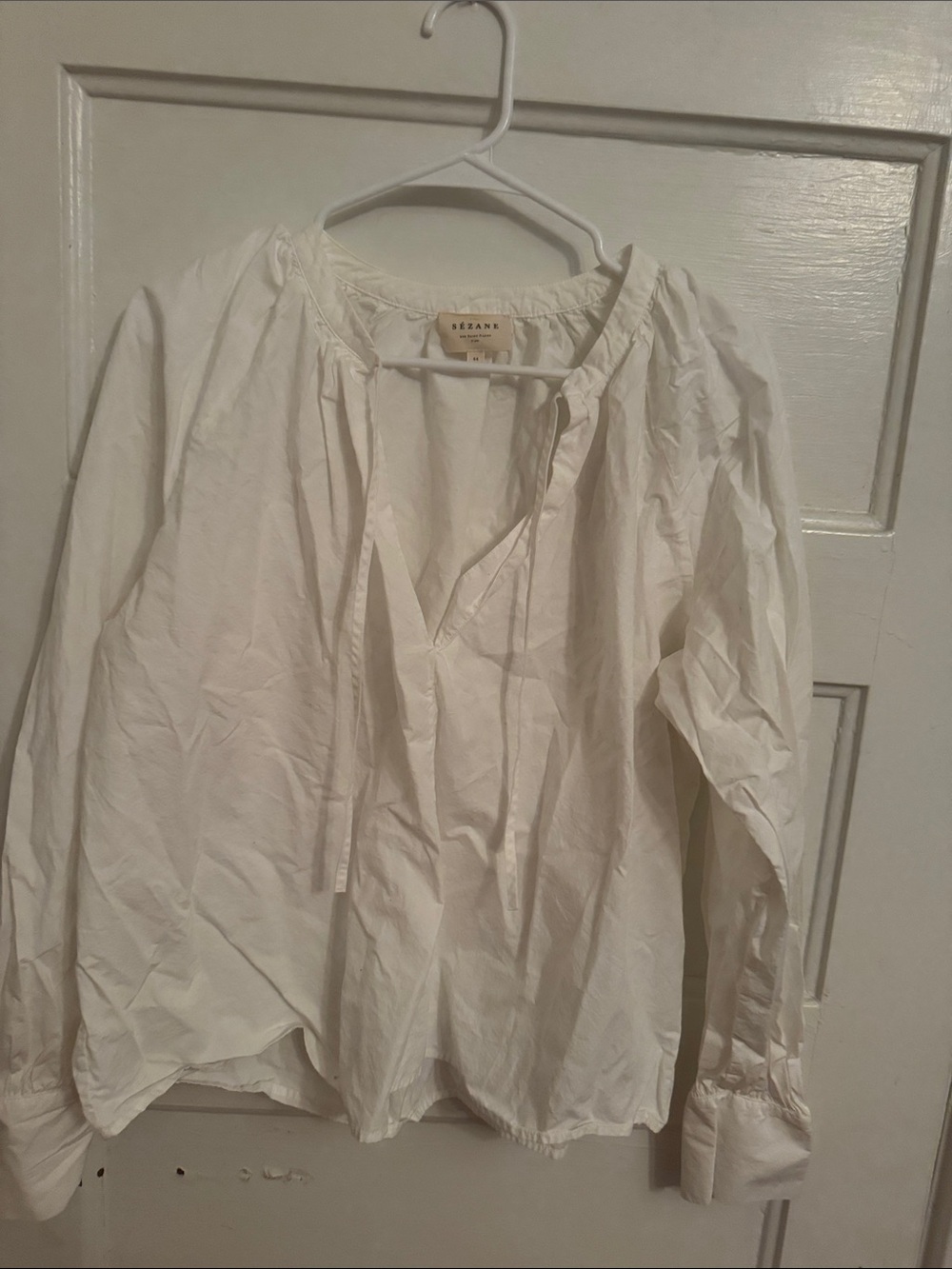 Sezane White Drawstring Peasant Blouse